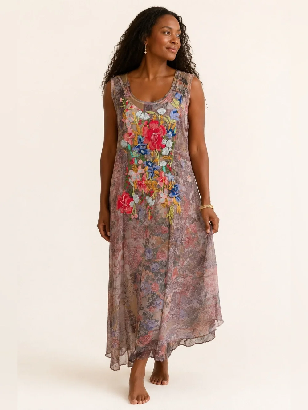 Johnny Was Drea Mesh Embroidered Midi Dress Floral 1X - Picture 1 of 8